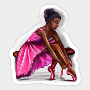 ballerina getting ready to dance, lacing her ballet shoes - brown skin ballerina. Top 10 Best ballerina gifts. Top 10 gifts for black women Sticker